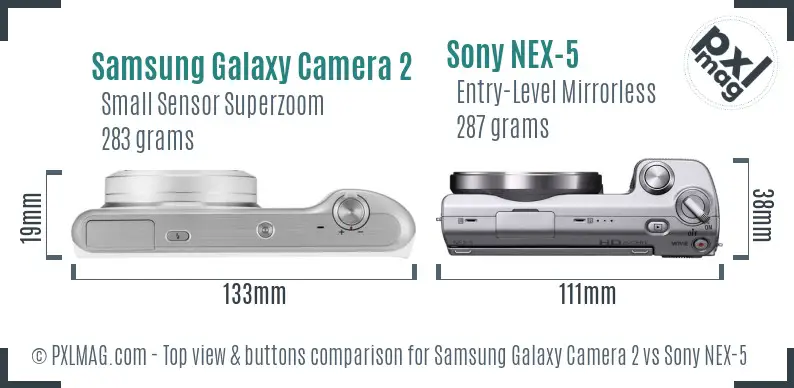 Samsung Galaxy Camera 2 vs Sony NEX-5 top view buttons comparison