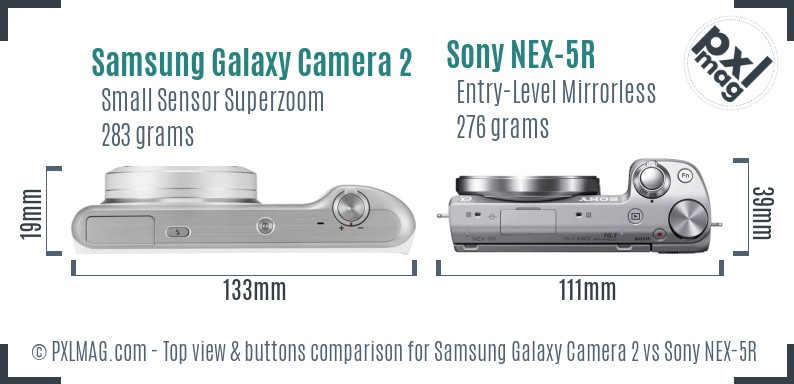 Samsung Galaxy Camera 2 vs Sony NEX-5R top view buttons comparison