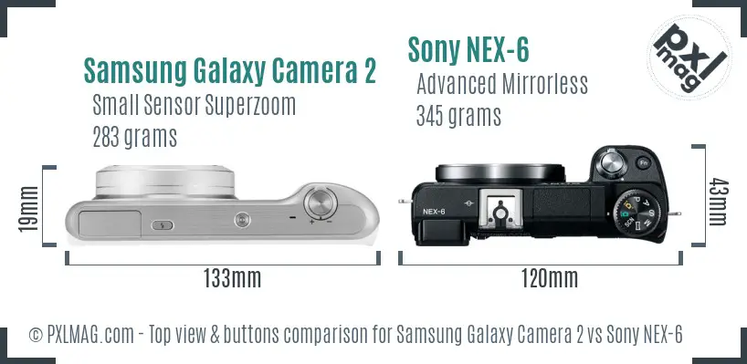 Samsung Galaxy Camera 2 vs Sony NEX-6 top view buttons comparison