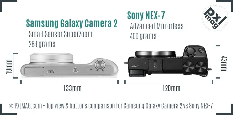 Samsung Galaxy Camera 2 vs Sony NEX-7 top view buttons comparison