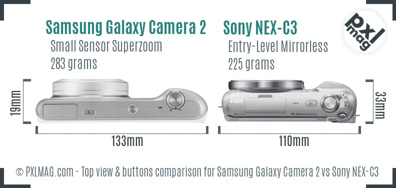Samsung Galaxy Camera 2 vs Sony NEX-C3 top view buttons comparison