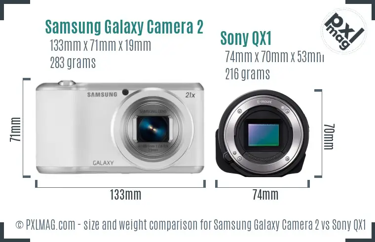 Samsung Galaxy Camera 2 vs Sony QX1 size comparison