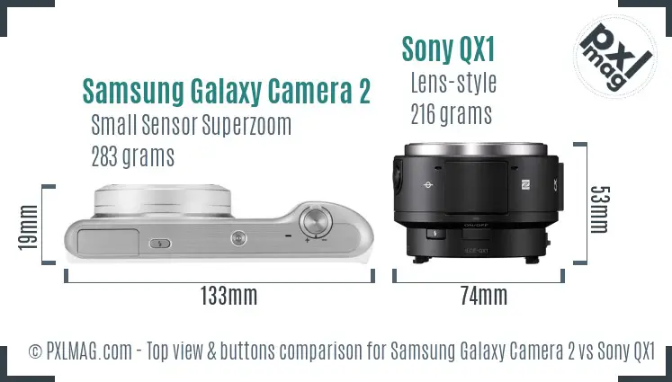 Samsung Galaxy Camera 2 vs Sony QX1 top view buttons comparison