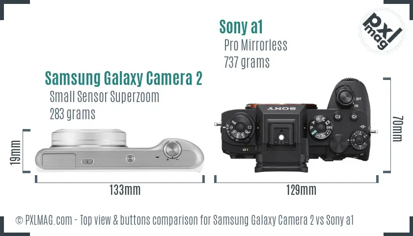 Samsung Galaxy Camera 2 vs Sony a1 top view buttons comparison