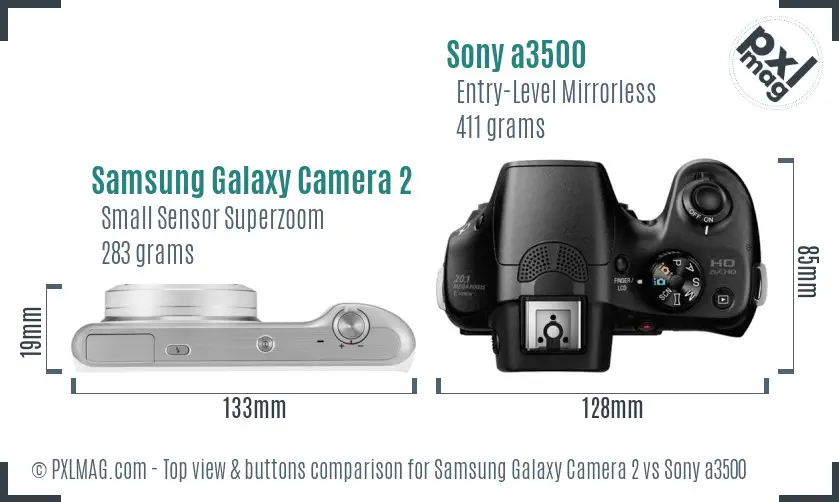 Samsung Galaxy Camera 2 vs Sony a3500 top view buttons comparison