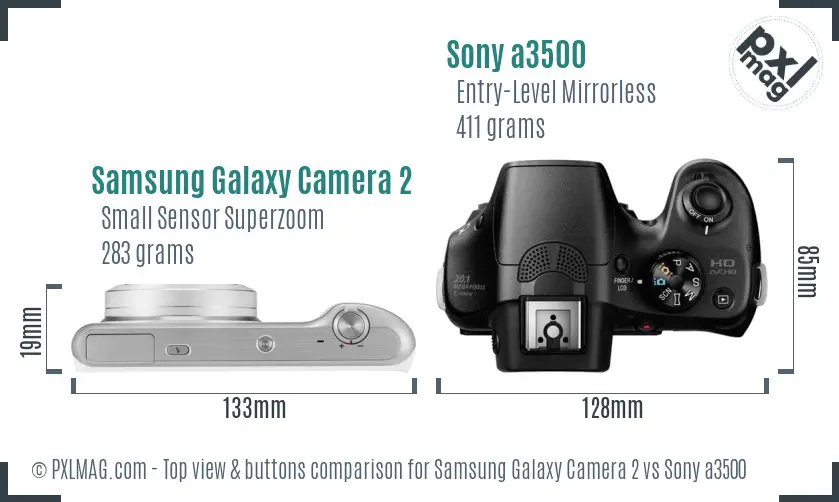 Samsung Galaxy Camera 2 vs Sony a3500 top view buttons comparison Samsung Galaxy Camera 2 vs Sony a3500 top view buttons comparison