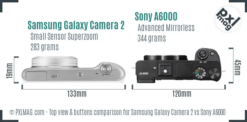 Samsung Galaxy Camera 2 vs Sony A6000 top view buttons comparison