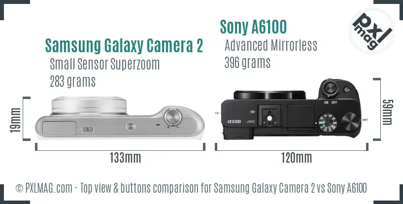 Samsung Galaxy Camera 2 vs Sony A6100 top view buttons comparison