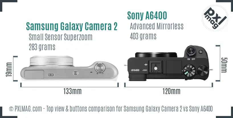 Samsung Galaxy Camera 2 vs Sony A6400 top view buttons comparison