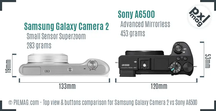 Samsung Galaxy Camera 2 vs Sony A6500 top view buttons comparison