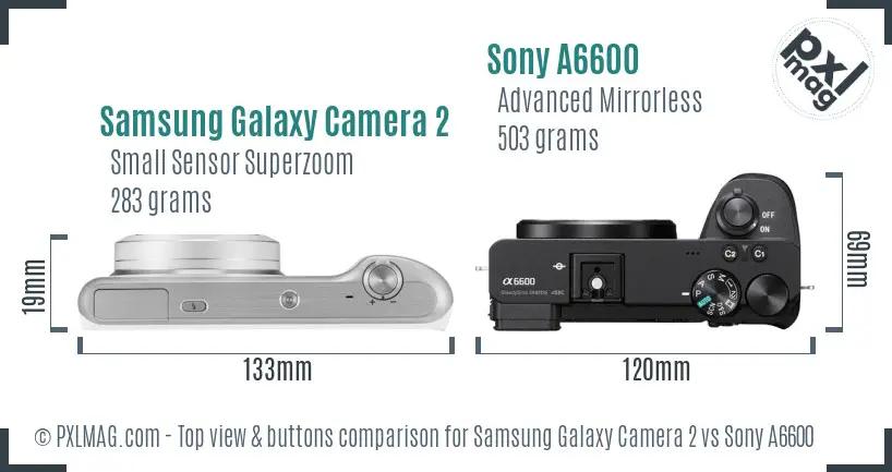 Samsung Galaxy Camera 2 vs Sony A6600 top view buttons comparison