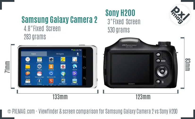 Samsung Galaxy Camera 2 vs Sony H200 Screen and Viewfinder comparison