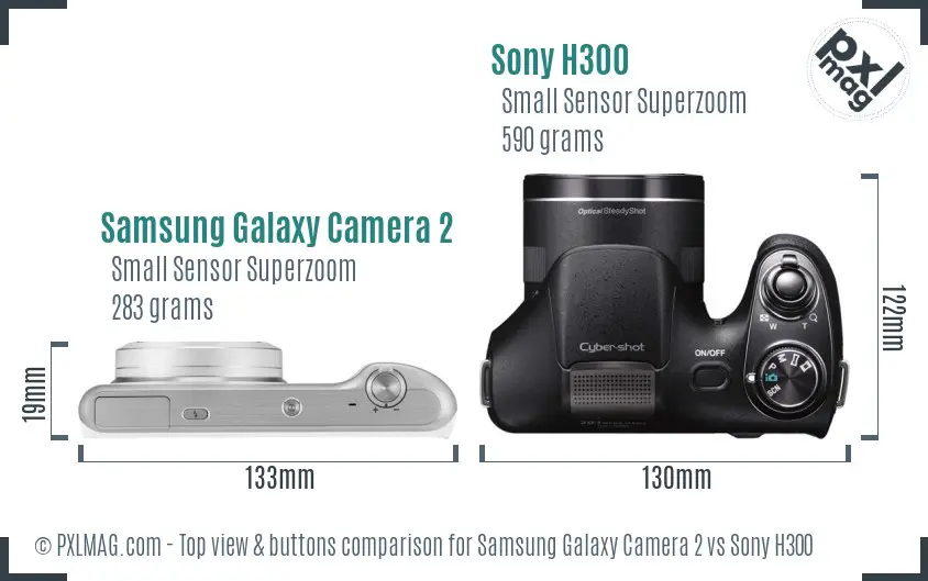 Samsung Galaxy Camera 2 vs Sony H300 top view buttons comparison