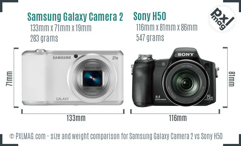Samsung Galaxy Camera 2 vs Sony H50 size comparison