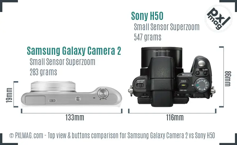 Samsung Galaxy Camera 2 vs Sony H50 top view buttons comparison