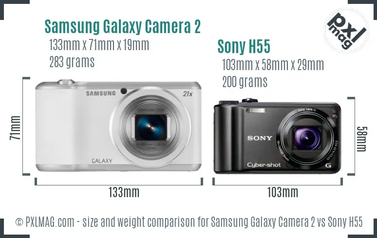 Samsung Galaxy Camera 2 vs Sony H55 size comparison