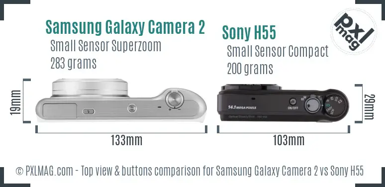 Samsung Galaxy Camera 2 vs Sony H55 top view buttons comparison