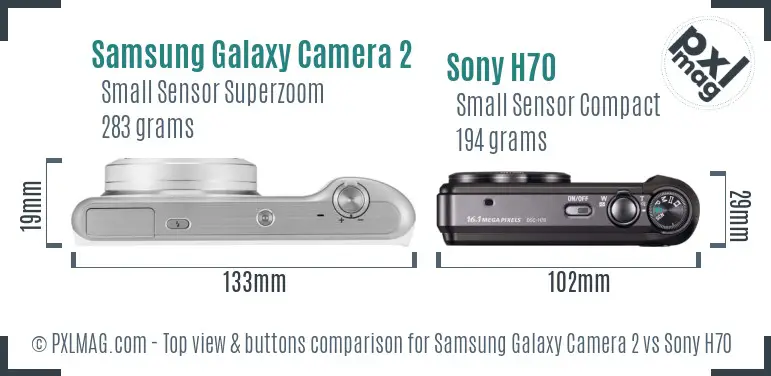 Samsung Galaxy Camera 2 vs Sony H70 top view buttons comparison
