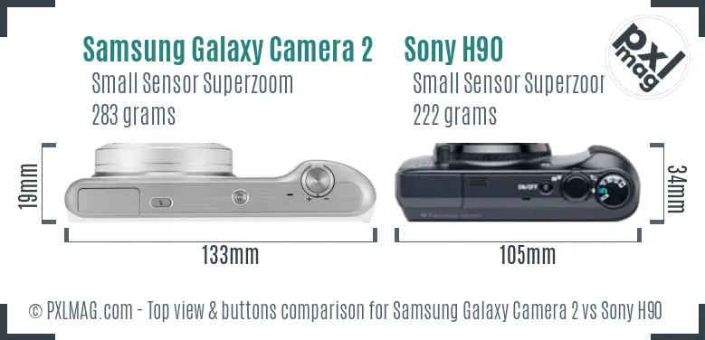 Samsung Galaxy Camera 2 vs Sony H90 top view buttons comparison