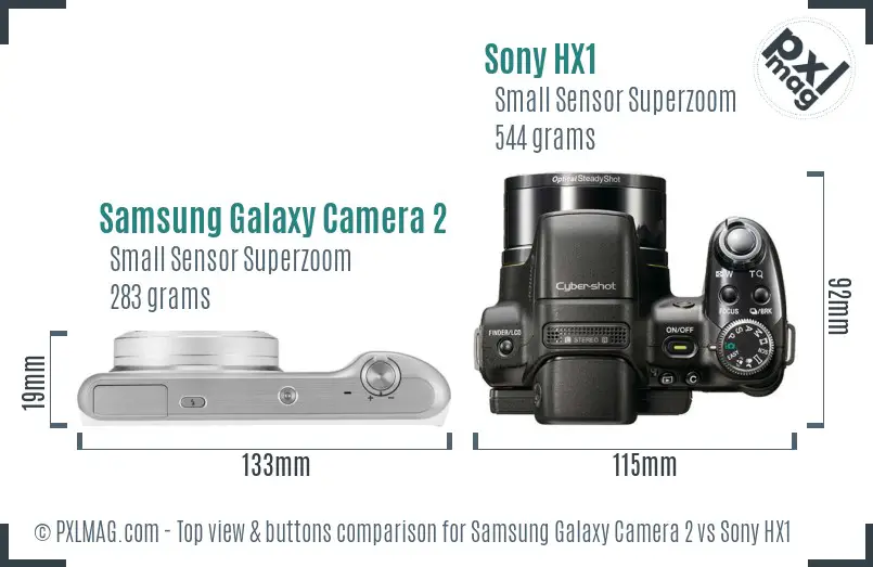 Samsung Galaxy Camera 2 vs Sony HX1 top view buttons comparison