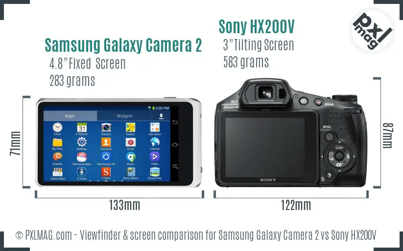 Samsung Galaxy Camera 2 vs Sony HX200V Screen and Viewfinder comparison