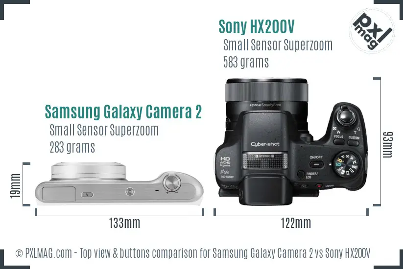 Samsung Galaxy Camera 2 vs Sony HX200V top view buttons comparison