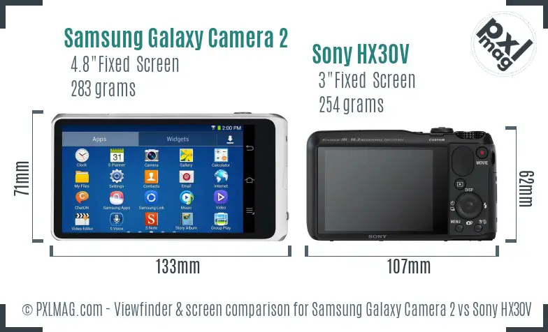 Samsung Galaxy Camera 2 vs Sony HX30V Screen and Viewfinder comparison