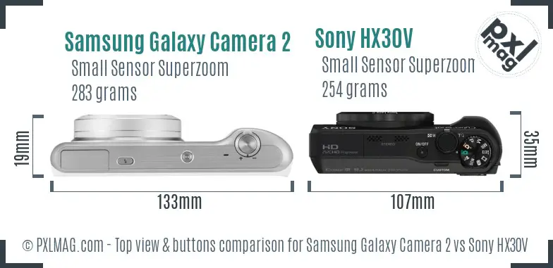 Samsung Galaxy Camera 2 vs Sony HX30V top view buttons comparison