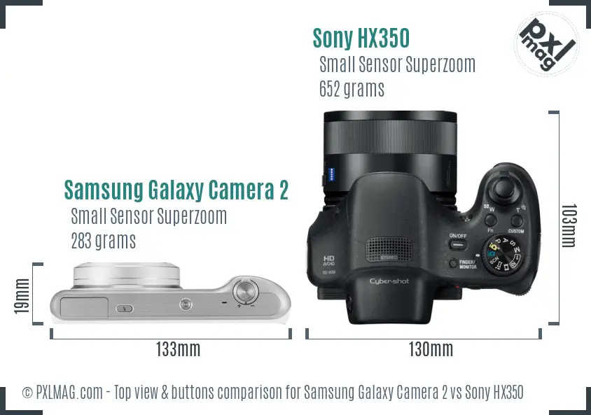 Samsung Galaxy Camera 2 vs Sony HX350 top view buttons comparison