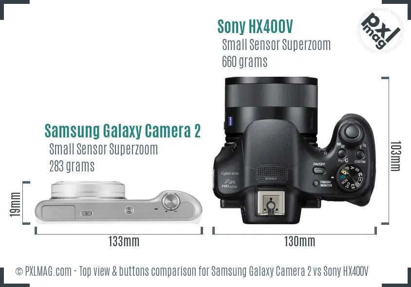 Samsung Galaxy Camera 2 vs Sony HX400V top view buttons comparison