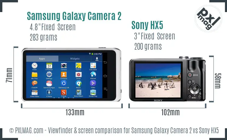 Samsung Galaxy Camera 2 vs Sony HX5 Screen and Viewfinder comparison