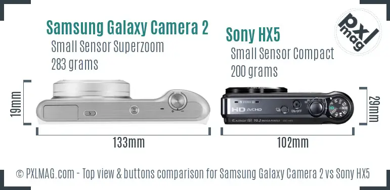 Samsung Galaxy Camera 2 vs Sony HX5 top view buttons comparison