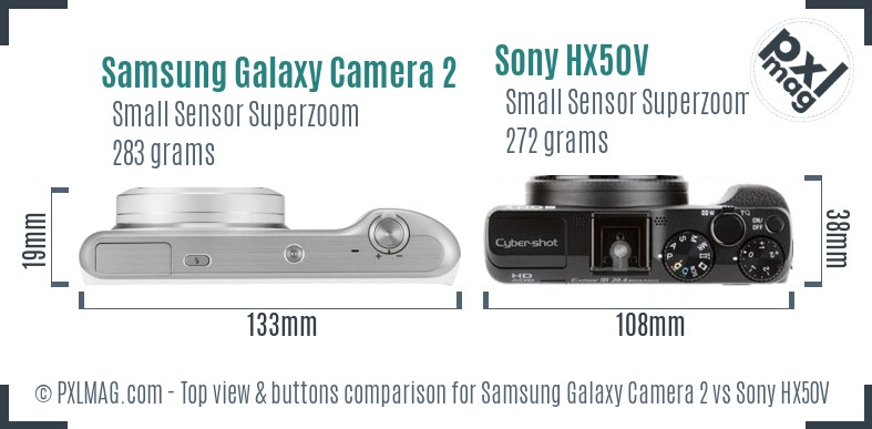 Samsung Galaxy Camera 2 vs Sony HX50V top view buttons comparison