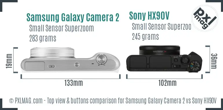 Samsung Galaxy Camera 2 vs Sony HX90V top view buttons comparison