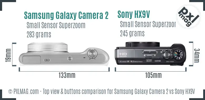 Samsung Galaxy Camera 2 vs Sony HX9V top view buttons comparison