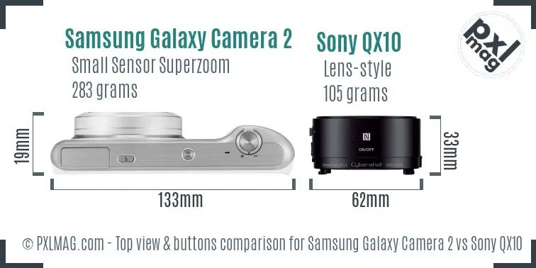 Samsung Galaxy Camera 2 vs Sony QX10 top view buttons comparison