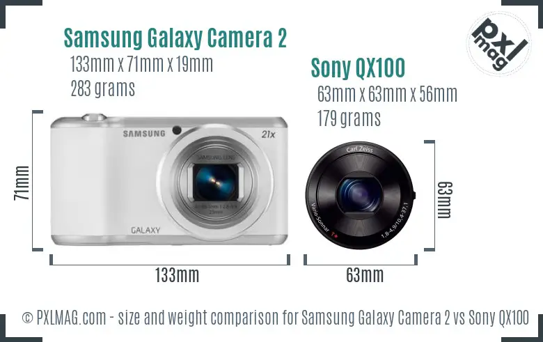 Samsung Galaxy Camera 2 vs Sony QX100 size comparison