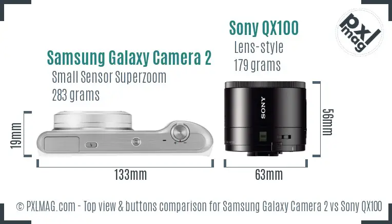 Samsung Galaxy Camera 2 vs Sony QX100 top view buttons comparison