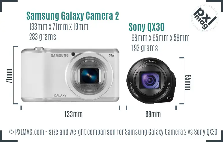 Samsung Galaxy Camera 2 vs Sony QX30 size comparison