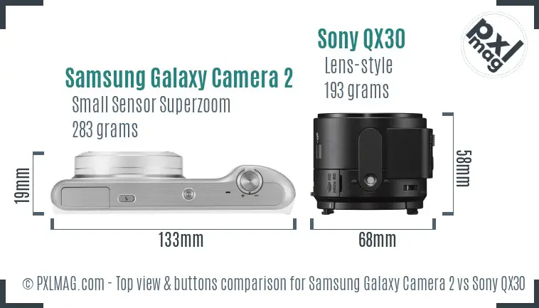 Samsung Galaxy Camera 2 vs Sony QX30 top view buttons comparison