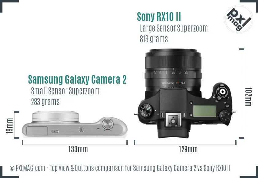 Samsung Galaxy Camera 2 vs Sony RX10 II top view buttons comparison