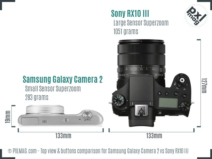 Samsung Galaxy Camera 2 vs Sony RX10 III top view buttons comparison