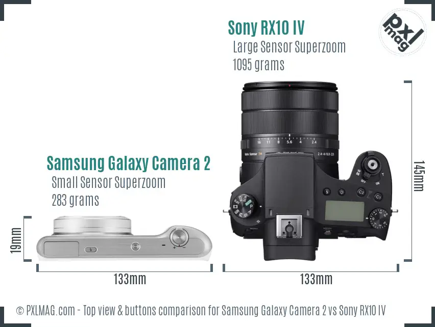 Samsung Galaxy Camera 2 vs Sony RX10 IV top view buttons comparison