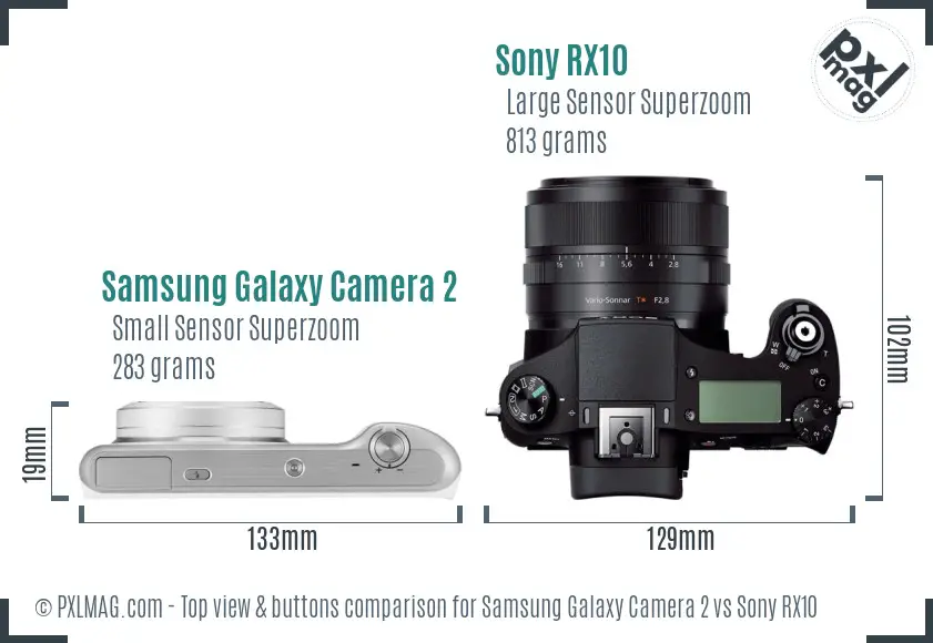 Samsung Galaxy Camera 2 vs Sony RX10 top view buttons comparison
