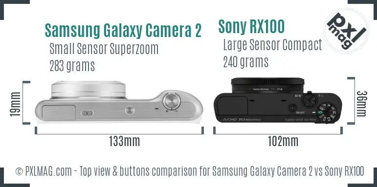 Samsung Galaxy Camera 2 vs Sony RX100 top view buttons comparison