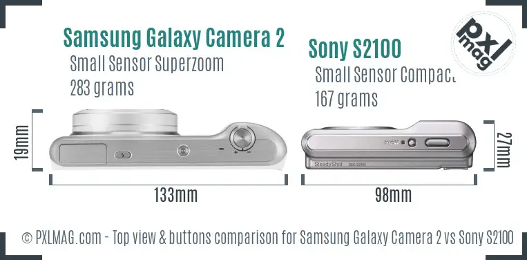 Samsung Galaxy Camera 2 vs Sony S2100 top view buttons comparison