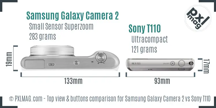Samsung Galaxy Camera 2 vs Sony T110 top view buttons comparison