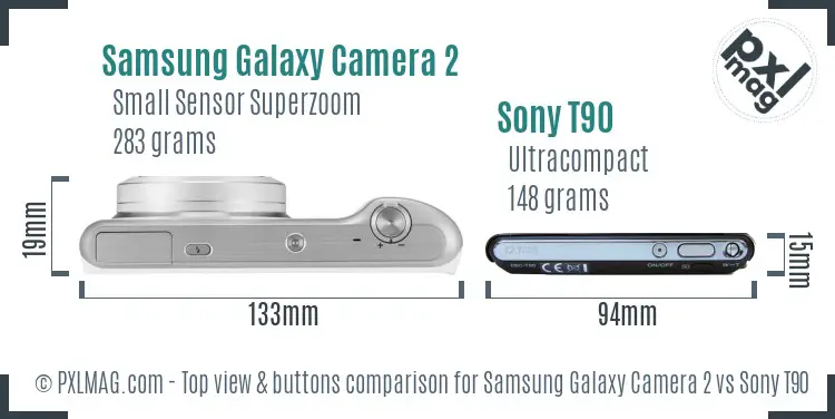 Samsung Galaxy Camera 2 vs Sony T90 top view buttons comparison