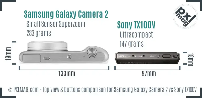 Samsung Galaxy Camera 2 vs Sony TX100V top view buttons comparison