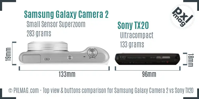 Samsung Galaxy Camera 2 vs Sony TX20 top view buttons comparison